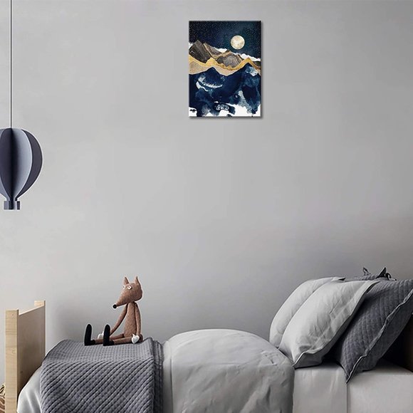 Abstract Mountain and Stars Moon Painting on Framed Canvas Print 24Lx 16W x1" - Picture 4 of 6